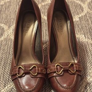 Talbots Brown Leather Loafers with Gold Accents
